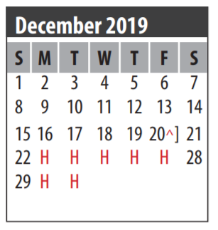 District School Academic Calendar for Galveston Co Jjaep for December 2019