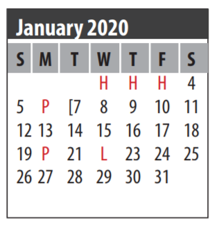 District School Academic Calendar for Clear Lake H S for January 2020