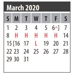 District School Academic Calendar for Galveston Co Jjaep for March 2020