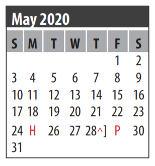 District School Academic Calendar for I W And Eleanor Hyde Elementary for May 2020