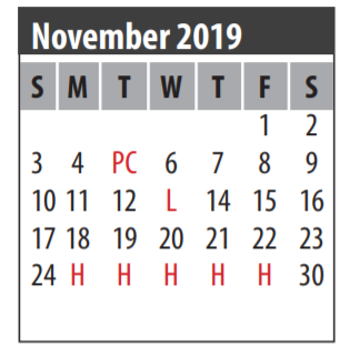 District School Academic Calendar for John F Ward Elementary for November 2019