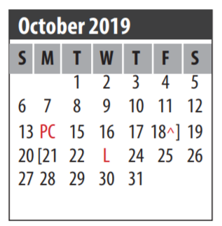 District School Academic Calendar for G H Whitcomb Elementary for October 2019