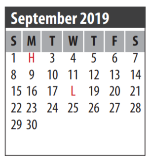 District School Academic Calendar for Art And Pat Goforth Elementary Sch for September 2019