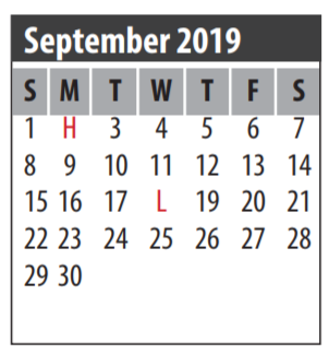 District School Academic Calendar for Lloyd R Ferguson Elementary for September 2019