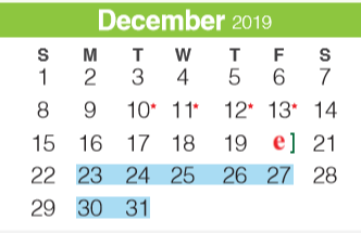 District School Academic Calendar for Freiheit Elementary for December 2019