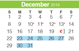 District School Academic Calendar for Spring Branch Middle for December 2019