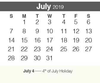 District School Academic Calendar for Spring Branch Middle for July 2019