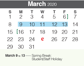 District School Academic Calendar for Mountain Valley Middle School for March 2020
