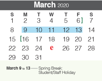 District School Academic Calendar for Spring Branch Middle for March 2020