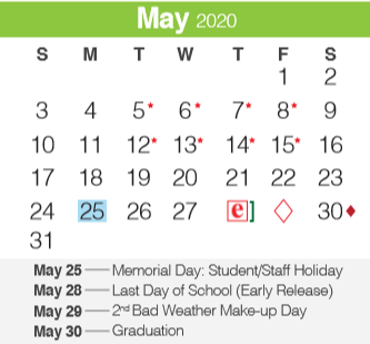 District School Academic Calendar for Bill Brown Elementary School for May 2020