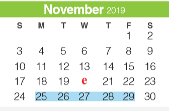 District School Academic Calendar for Spring Branch Middle for November 2019