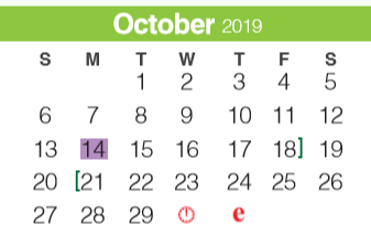 District School Academic Calendar for Bill Brown Elementary School for October 2019