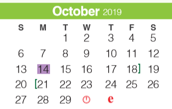 District School Academic Calendar for Memorial High School for October 2019