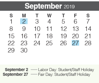 District School Academic Calendar for Spring Branch Middle for September 2019
