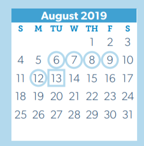 District School Academic Calendar for Knox Junior High School for August 2019