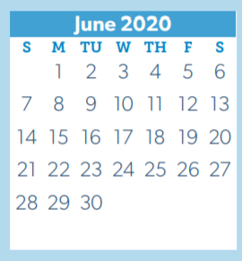 District School Academic Calendar for Juvenile Detention Ctr for June 2020