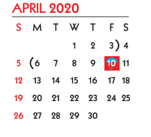 District School Academic Calendar for Menger Elementary School for April 2020