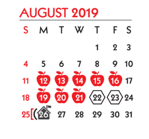 District School Academic Calendar for Menger Elementary School for August 2019