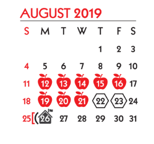 District School Academic Calendar for Meadowbrook Elementary School for August 2019