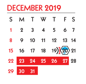 District School Academic Calendar for Martin Middle School for December 2019