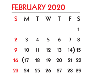 District School Academic Calendar for Early Childhood Development Ctr for February 2020