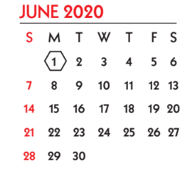 District School Academic Calendar for Kaffie Middle School for June 2020