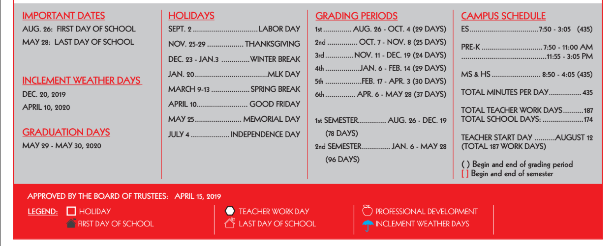 District School Academic Calendar Key for Jones Elementary School