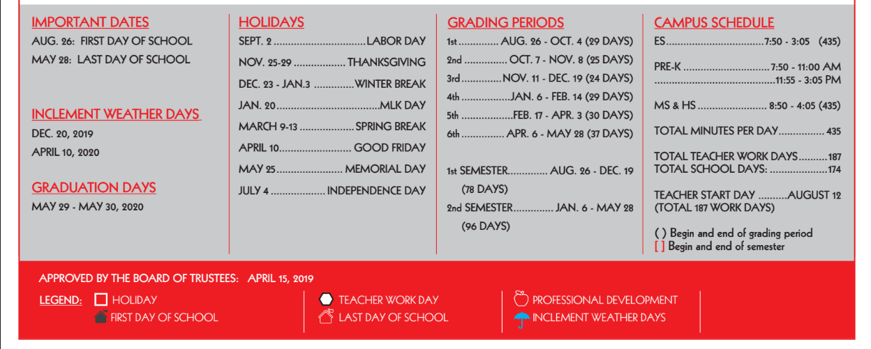 District School Academic Calendar Key for Shaw Ses Elementary School