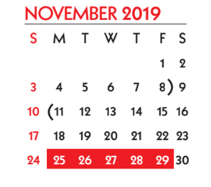 District School Academic Calendar for Chula Vista Fine Arts for November 2019