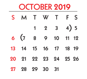 District School Academic Calendar for Driscoll Middle School for October 2019