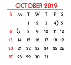 District School Academic Calendar for Moody High School for October 2019