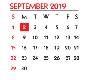 District School Academic Calendar for Cullen Middle School for September 2019