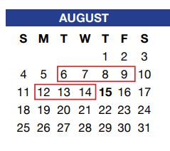 District School Academic Calendar for North Crowley H S 9th Grade Campus for August 2019
