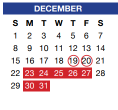 District School Academic Calendar for Jackie Carden Elementary for December 2019