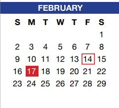 District School Academic Calendar for Tarrant Co J J A E P for February 2020