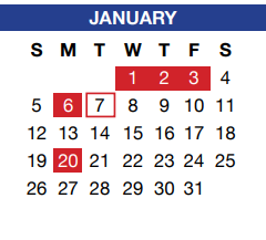 District School Academic Calendar for Tarrant Co J J A E P for January 2020