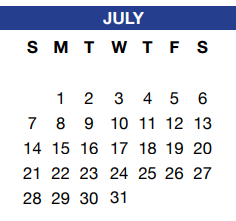 District School Academic Calendar for Tarrant Co J J A E P for July 2019