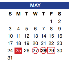 District School Academic Calendar for Deer Creek Elementary for May 2020