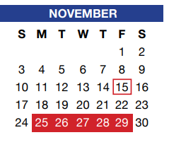 District School Academic Calendar for J A Hargrave Elementary for November 2019