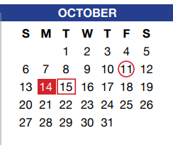 District School Academic Calendar for Crowley H S 9th Grade Campus for October 2019
