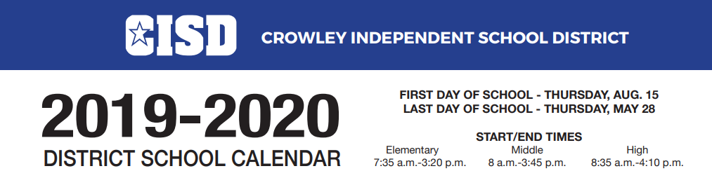 District School Academic Calendar for Crowley H S 9th Grade Campus