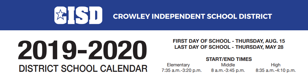 District School Academic Calendar for North Crowley H S 9th Grade Campus