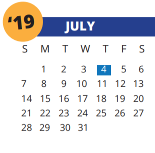 District School Academic Calendar for Sampson Elementary for July 2019