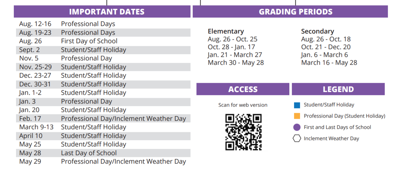 District School Academic Calendar Key for Black Elementary