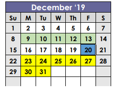 District School Academic Calendar for X I T Secondary School for December 2019