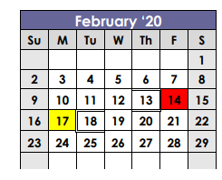 District School Academic Calendar for X I T Secondary School for February 2020