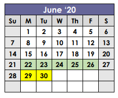 District School Academic Calendar for Dalhart High School for June 2020