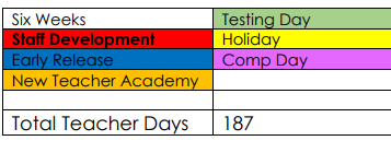 District School Academic Calendar Legend for Dalhart Elementary