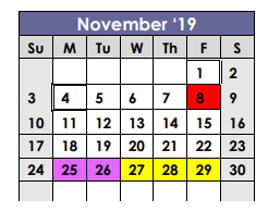 District School Academic Calendar for X I T Secondary School for November 2019