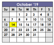 District School Academic Calendar for X I T Secondary School for October 2019